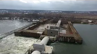 Реконструкция г/у Белоомут. Строительство нового гидроузла. Вид с высоты птичьего полета. 3,4 секции