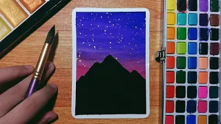 Easy Golden Galaxy Night Sky Watercolor Painting for Beginners | Step-by-step Tutorial