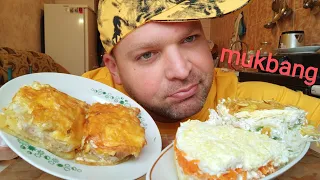 МУКБАНГ МЯСО по французски/ОБЖОР САЛАТЫ Мимоза и Арабский