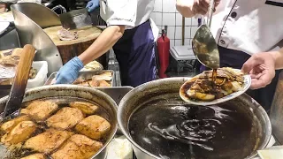 Hong Kong Food. Cooking in a Chi Chow Restaurant. Roasted Birds, Squids, Fish and More