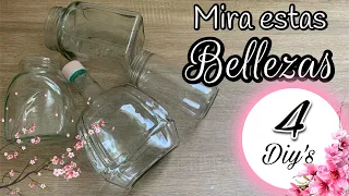 4 IDEAS RECICLADAS / Manualidades con BOTELLAS Y FRASCOS de Vidrio / DIY Home Decor / Artesanato