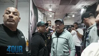 Lopez n Kambosos Sr. scuffle at Church St Boxing Gym at the Media Day workouts.