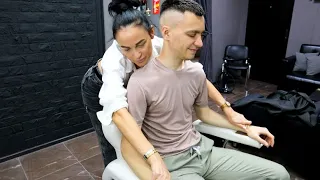 Came for a haircut and got THIS | ASMR intense back and head massage in Barbershop by Tatiana