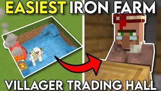 Best EASY Iron Farm Trading Hall Minecraft 1.20! Minecraft Bedrock