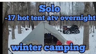 -17C overnight hot tent atv camping. My first hot tent adventure!! ❤️