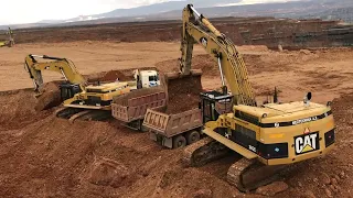 Two Caterpillar 365C Excavators Loading Mercedes & MAN Trucks