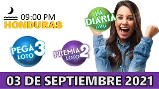 Sorteo 09 PM Loto Honduras, La Diaria, Pega 3, Premia 2, Viernes 03 de septiembre 2021