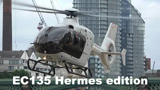 RARE EC135 Hermes edition landing, engine startup and takeoff at London Heliport G-SENS