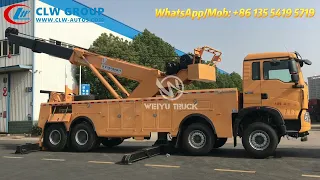 HOWO 430HP 50Tons Wrecker Tow truck Hoisting System, 360 degree Rotary Boom Crane working show