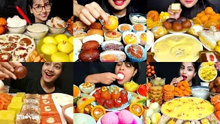 ASMR EATING RASGULLA, RASMALAI, KALA JAMUN, JALEBI, KHEER, LADDU, INDIAN SWEETS EATING SHOW