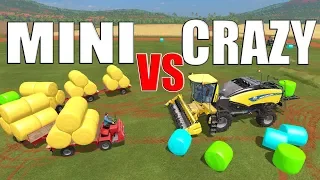 Farming Simulator 17: MINI vs CRAZY !!🏍️ Power King Baler vs Bucher Trailer!