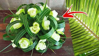 Easy Flower Arrangement | Coconut Leaves + Springery + Rose