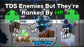 TDS Enemies But They're Ranked By HP || Tower Defense Simulator (ROBLOX)