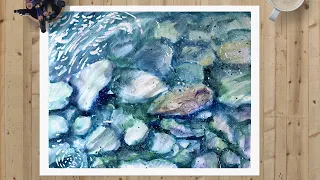 How to paint rocks underwater in watercolor #speedpaint #seascapewatercolor