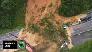 Top Channel/ Rrëshqitje masive dheu në autostradën në Brazil, 2 viktima e dhjetra të zhdukur