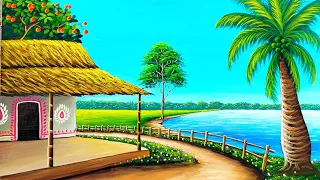 Beautiful Indian village scenery drawing and painting | painting 504