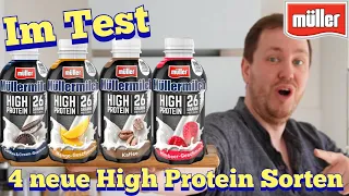 Müllermilch: High Protein in Cookies & Cream, Kaffee, Mango & Himbeer im Test