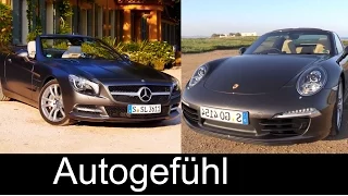 Best high class GT convertible comparison test review Mercedes SL vs Porsche 911 Targa 4S