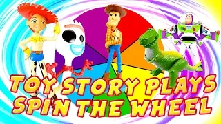 Toy Story 4 Spin The Wheel Game With a Puzzle and Surprises! Featuring Woody, Forky and Jessie