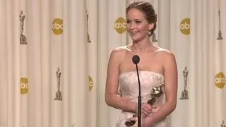 Raw: Jennifer Lawrence backstage after 2013 Oscar win