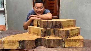 Utilized The Fragments Of Wood From Hollowed-Out Trees To Craft A Giant Table.Woodworking Upcycling