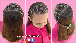 Penteado Fácil Tiara com Losango em Ligas 💕| Easy Diamond Rubber Band Headband Hairstyle for Girls💕