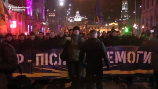 Ukrainian Nationalist Group Holds Torchlight Rally In Kharkiv