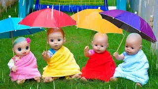 Rain Rain Go Away Song with Linda and Little Baby Dolls