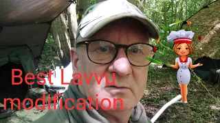 Best Lavvu Modification Ever and weekend Bushcraft Camp roasting and Cooking a deer an Tarp Camping