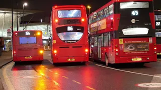 London Buses at Night at Stratford Bus Station and Broadway 17th February 2021