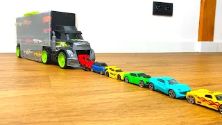 30 type Tomica Cars sliding down from big black truck Transporter #3