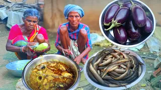80years old grandma & grandpa cooking SNAKE FISH CURRY with brinjal | what type food eat poor people