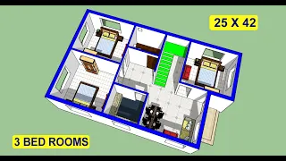 25 X 42 GHAR KA NAKSHA II 25 X 42 HOUSE PLAN DESIGN II 3 BHK HOUSE PLAN