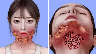 ASMR Remove Big Acne & Worm Infected Face | Deep Cleaning Animation