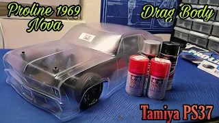 Team Associated DR10 Proline 1969 Nova Body Gets Painted With Tamiya PS-37 Translucent Red