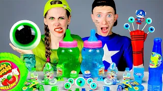 Blue Food vs Green Food Challenge 그린 블루 푸드 챌린지 Captain America vs Hulk Mukbang by HUBAGIRL