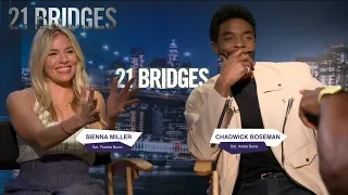 Siv Ngesi brings out the South African SPIRIT in Chadwick Boseman and Sienna Miller! #21Bridges