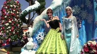 Frozen float w/ coronation dress Anna, Elsa, Olaf in Festival of Fantasy Parade at Walt Disney World