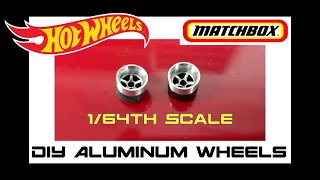 DIY Custom Bespoke 1/64th Scale Aluminum Wheels & Tires for HotWheels, Matchbox, and Diecast builds.