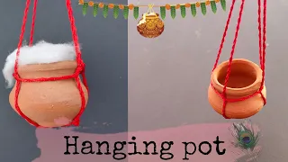 DIY| 1 Minute Hanging Pot -QUICK AND EASY| Hanging Pot With Rope| Janmashtmi decoration Special 2023