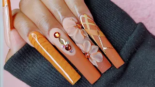 ACRYLIC NAILS TUTORIAL FOR BEGINNERS/ AUTUMN NAIL DESIGN🍂🍁