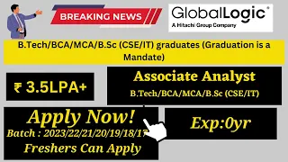 GlobalLogic Off Campus Hiring | 3.5LPA+ | Associate Analyst #jobforfresher #jobs #viral #trending