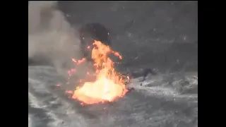 Volcano eruption after person throw stone in lava lake #shorts #volcano #video #trending