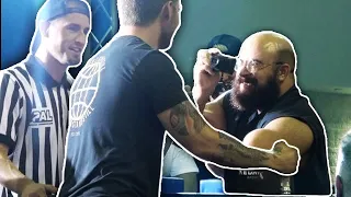 CREEP GOES ON STAGE DURING ARM WRESTLING COMPETITION