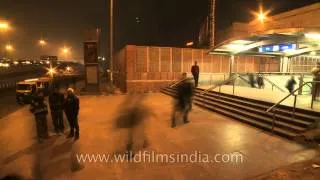 Time lapse of evening commuters at gate no. 4 of AIIMS metro station