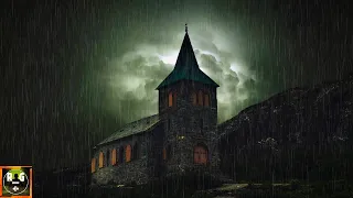 Fall Asleep with Scary Thunderstorm Sounds | Rain, Thunder, Crows, Owls and Church bells every hour