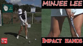 MINJEE LEE SLOW MOTION HANDS THRU IMPACT FACE ON IRON GOLF SWING 1080 HD