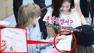 팬싸에서 결혼증명서 받은 제니, 리사 반응 Jennie, Lisa, marriage certificate : 블랙핑크 BLACKPINK fansign : 영등포 190630