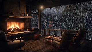 Rain Sounds for Sleeping | Cozy Cabin on Lakeside with Crackling Fireplace to Relax and Sleeping