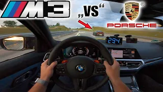 Crazy 2021 M3 Competition meets Porsche 992 and Macan Turbo on German Autobahn✔